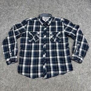 F.U.S.A.I Shirt Mens Large Blue Plaid Woven Long Sleeve Button Front Casual Wear